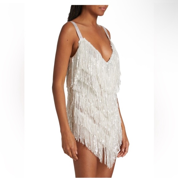 NWT Bronx and Banco Barbie Blanc Fringe V-Neck Mini - reception dress - Size S - Picture 8 of 16
